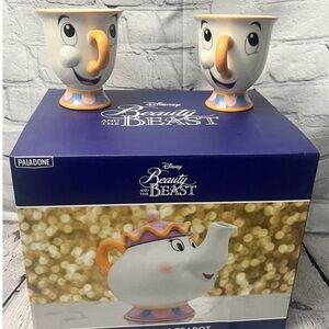 Disney Mrs. Potts Teapot (New in Box) & 2 Chip Mugs (New)